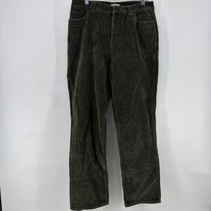 St. John's Bay Pants Womens 12 Green Corduroy Straight Leg Khakis Stretch 32x30